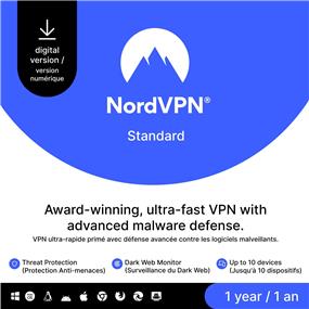 NordVPN Standard - 1-Year VPN & Cybersecurity Software Sub 6 Devices Digital