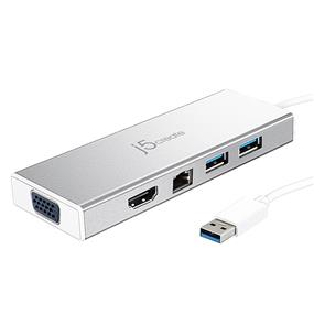 j5create JUD380 5-in-1 USB 3.0 Mini Dock, HDMI & VGA Dual Display, Gigabit Ethernet, USB 3.0(Open Box)