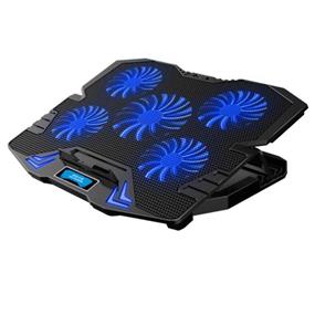 iCAN Notebook Cooler with 5 fans | Control Panel with LCD display | Support up to 17" Notebook (K5 Blue)(Open Box)