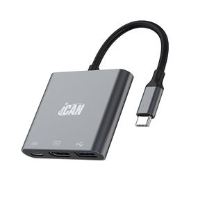 iCAN 3-in-1 60W Type-C to HDMI, PD & USB HUB | Support Extended Display | Grey