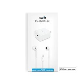 LOGIIX Essential Kit Classic Jolt & Power Cube USB Type C 18W Including Earphones Compatible with iPhone - White