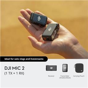 DJI Mic 2 (1 TX + 1 RX + Charging Case) Wireless Digital Microphone | All-In-One Ready To Use | Premium High-Quality Audio Recording | Pocket-Sized Pro Audio | 14-Hour Internal Recording & 32-bit Float Internal Recording | Intelligent Noise Cancelling | 250m (820ft Range) | 18-Hour Battery (1 Transmitters + 1 Receiver + Charging Case)