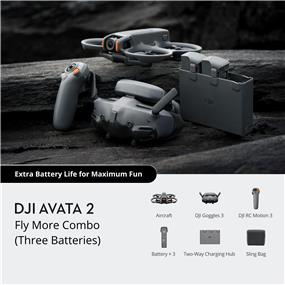 DJI Avata 2 Fly More Combo (Three Batteries) FPV Camera Drone | FPV Flight Experience | Motion Control, Easy Acro | Tight Shots in Super-Wide 4K | 1/1.3-inch Image Sensor | Built-in Propeller Guard | Binocular Fisheye Visual Positioning | Turtle Mode | Cinematic Magic with One Tap