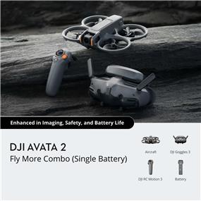 DJI Avata 2 Fly More Combo (batterie unique) Drone caméra FPV | Expérience de vol FPV | Contrôle de mouvement, Acro facile | Plans serrés en Super-Wide 4K | Capteur d'image 1/1,3 pouces | Protection d'hélice intégrée | Positionnement visuel binoculaire Fisheye | Mode Tortue | Magie cinématographique en un seul clic