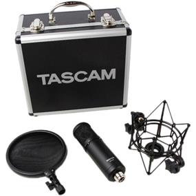 Microphone de studio TASCAM TM-280 avec étui de transport, suspension anti-choc et filtre anti-pop (TM-280) | Microphone à condensateur à grande membrane | Diagramme polaire cardioïde (unidirectionnel) | Diaphragme de 34 mm en or pur pulvérisé