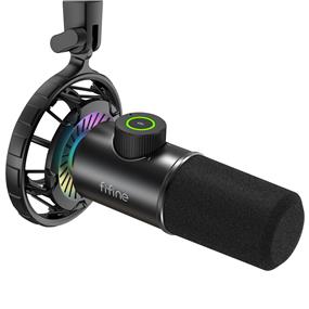 FIFINE K658 USB RGB Dynamic Cardioid Microphone, Black | with a live monitoring, gain control & mute button & aluminum alloy case | noise cancelling