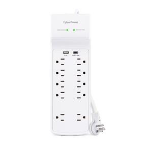 Cyberpower 10-Outlet Surge Protector with USB and 4 ft. cord, White