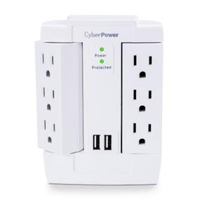 Cyberpower 6-Outlets 1500 Joules Swivel Wall-Mount Surge Protector - 2 USB Charging Ports White (CSP600WSURC2)(Open Box)