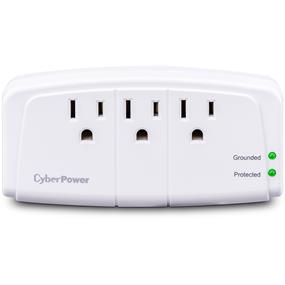 CYBERPOWER CSB300W 3-Outlets Surge Suppressor Wall Tap Plug - 3 x NEMA 5-15R - 900 Joules (CSB300W) - Brown Box Packaging