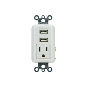 GE Dual Port USB 2.1A 10W Charging In-Wall Receptacle Single Power Outlet - Rapid Charging White (17833)