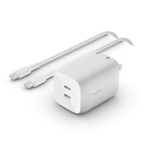 Belkin BoostCharge Pro 65W Dual USB-C GaN Wall Charger with PPS+ USB-C to USB-C Cable (WCH013dq2MWH-B6)