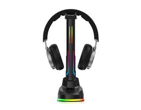 iCan  6-IN-1 Multi-function RGB Headset Stand | 4 Port Active Powered USB 3.0 HUB, Black