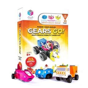 Circuit Cubes Gears GO | Multi-Vehicle Mobility Launch Kit | STEM Educational Build Kit | Powered Movement and Lighting | Fits Other Toy Bricks