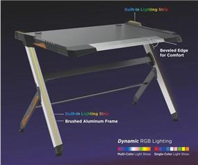 Brateck Deluxe Gaming Desk, RGB, 120*60*77.5cm, 25mm Wooden Desktop, Aluminum Leg, Black(Open Box)