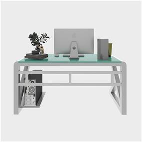 iCAN Modern Office Desk, 140*60*75cm, 7mm Tempered Glass Desktop, White(Open Box)