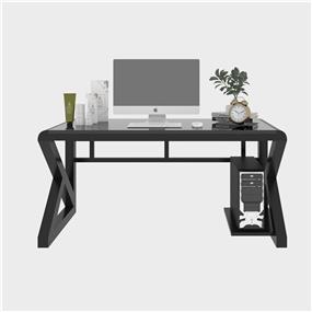 iCAN Modern Office Desk, 140*60*75cm, 7mm Tempered Glass Desktop, Black