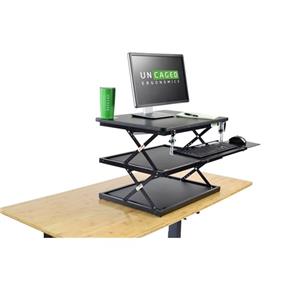UNCAGED Ergonomics CDM-B Change Desk Portable Sit Stand Desk Conversion Unit (Huge Height Range), Manual Adjustment, Height Adjustable Keyboard, for Laptops & Monitors (Black)