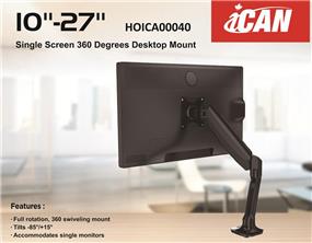 iCAN 10"-27" Single Screen Monitor Mount | 360 Degree Swivel | Gas Spring | DLB502 Black