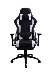 Ergonomic Gaming Chair, High quality PU + Carbon PVC cover, High density Mould foam, 3D Armrests, 350MM Metal Base, 63MM Nylon caster, Adjustable Backrest. Black & White
