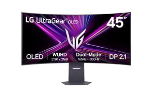 LG UltraGear 45" WUHD 5120x2160 Curved OLED 5K2K Dual Mode 165-330Hz 0.03ms (GtG) Height Adjustable 2x HDMI 2.1 1x DisplayPort 2.1 Gaming Monitor, 45GX950A-B