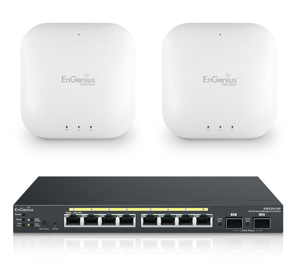 EnGenius EWS2910P-Kit-300 Affordably create or expand a Wi-Fi network with a WLAN Controller PoE Switch and two APs