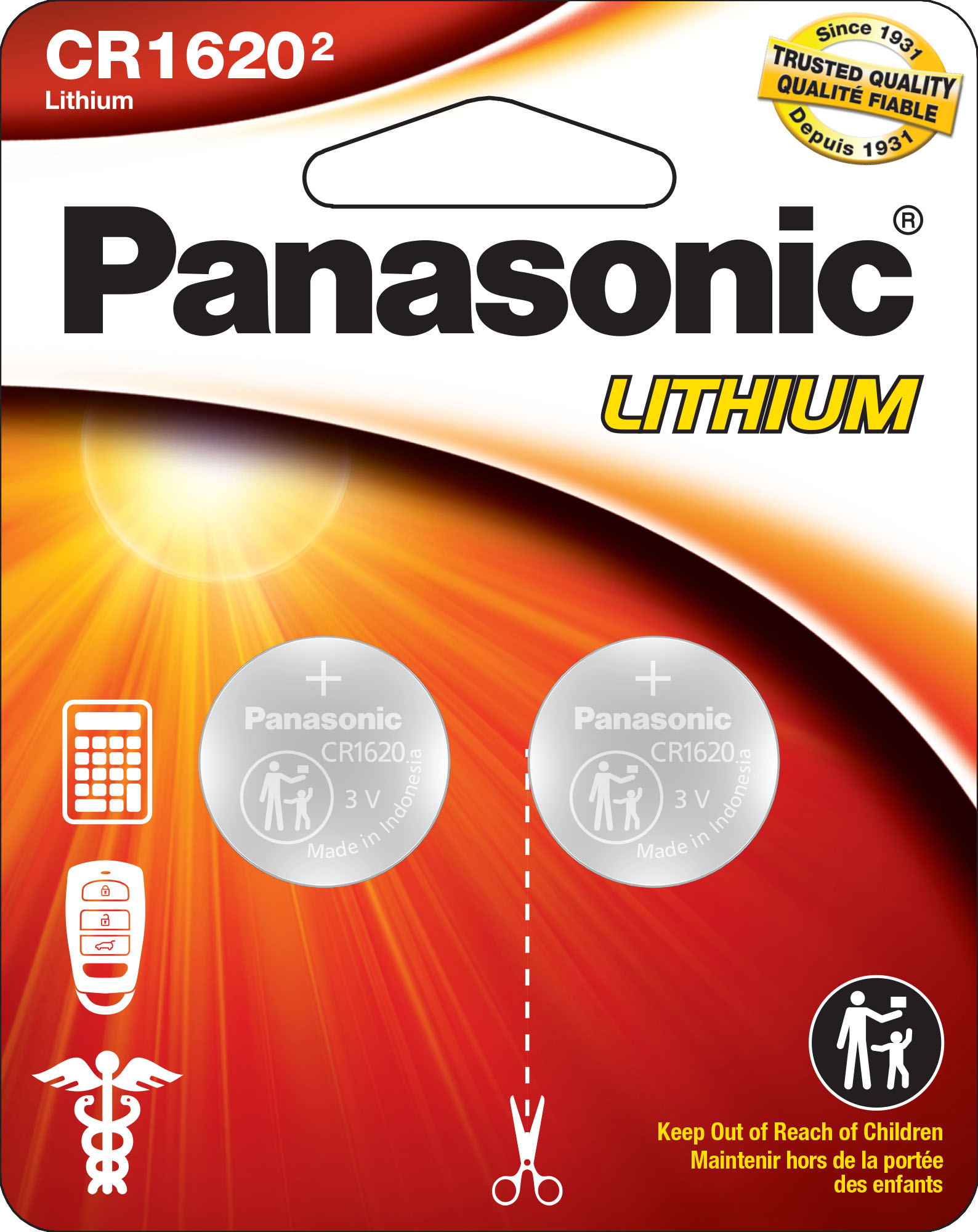 PANASONIC 1620 3V Lithium Coin Cell Battery 2 pack (CR1620PA2BL)