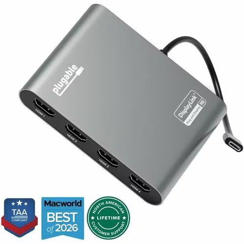 Plugable A/V Adapter - 1 x USB Type C - Male - 4 x HDMI Digital Audio/