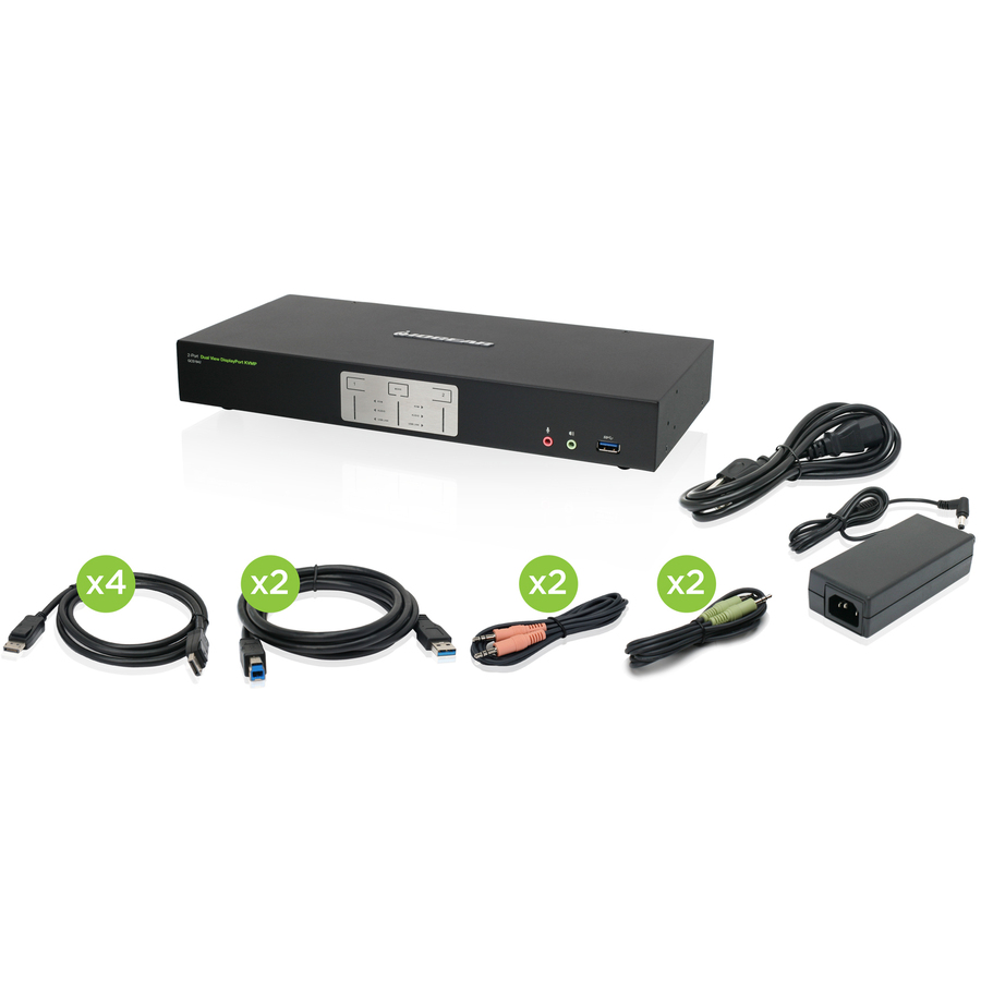 Commutateur KVMP DisplayPort double vue 4K à 2 ports IOGEAR avec concentrateur USB 3.0 et audio (TAA)