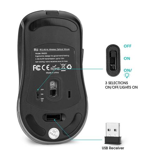 Rii RM200 Wireless Mouse, 2.4G Wireless Mouse 5 Buttons, Rechargeable ...
