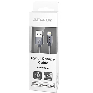 Câble Lightning ADATA Sync & Charge en aluminium de 3,28 pieds, titane