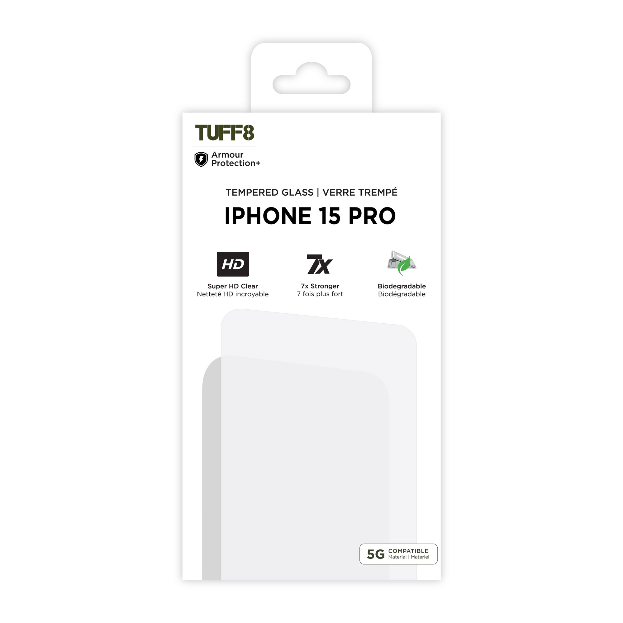 iPhone 15 Pro - Verre Trempé TUFF8 avec trousse d'Installation