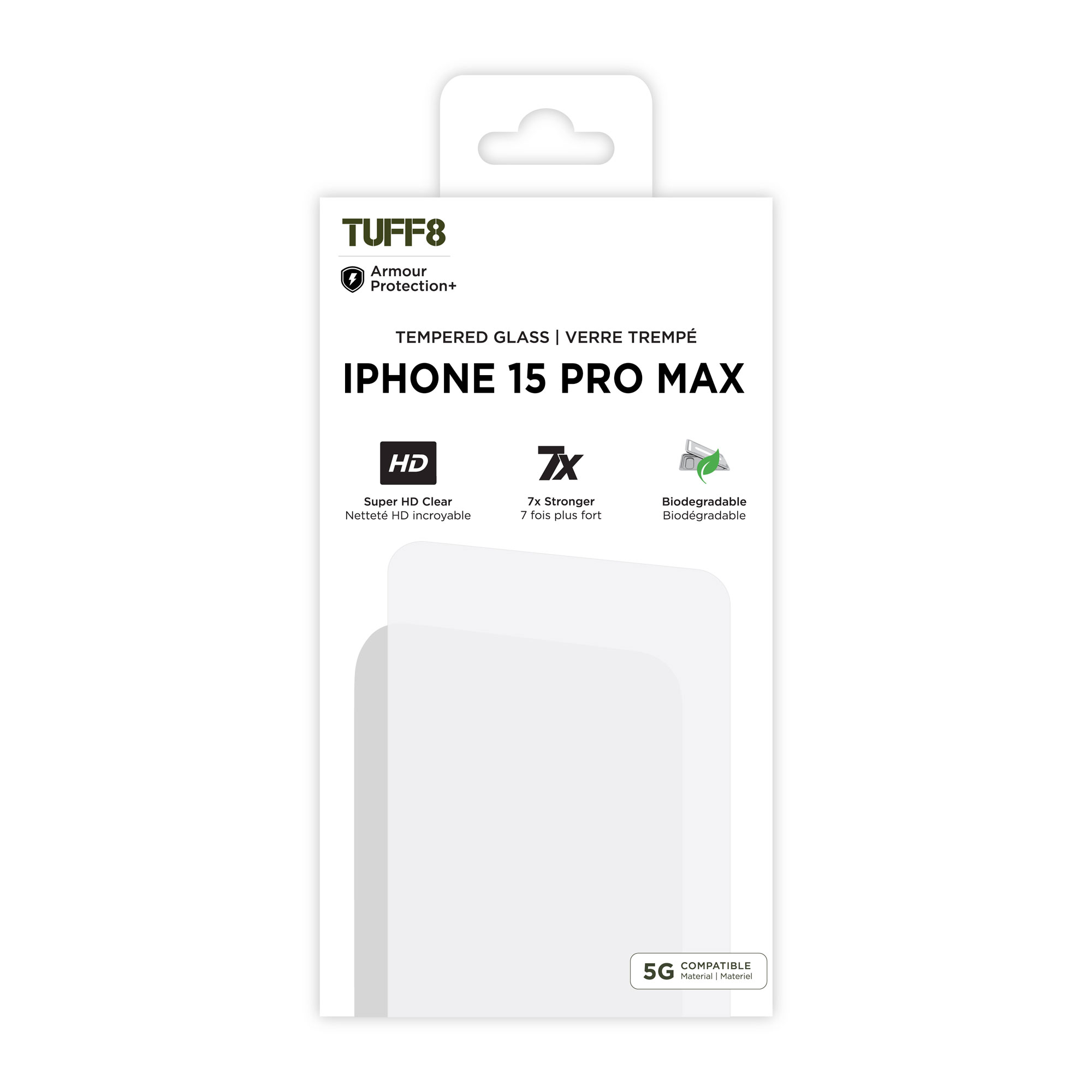 iPhone 15 Pro Max - Verre Trempé TUFF8 avec trousse d'Installation