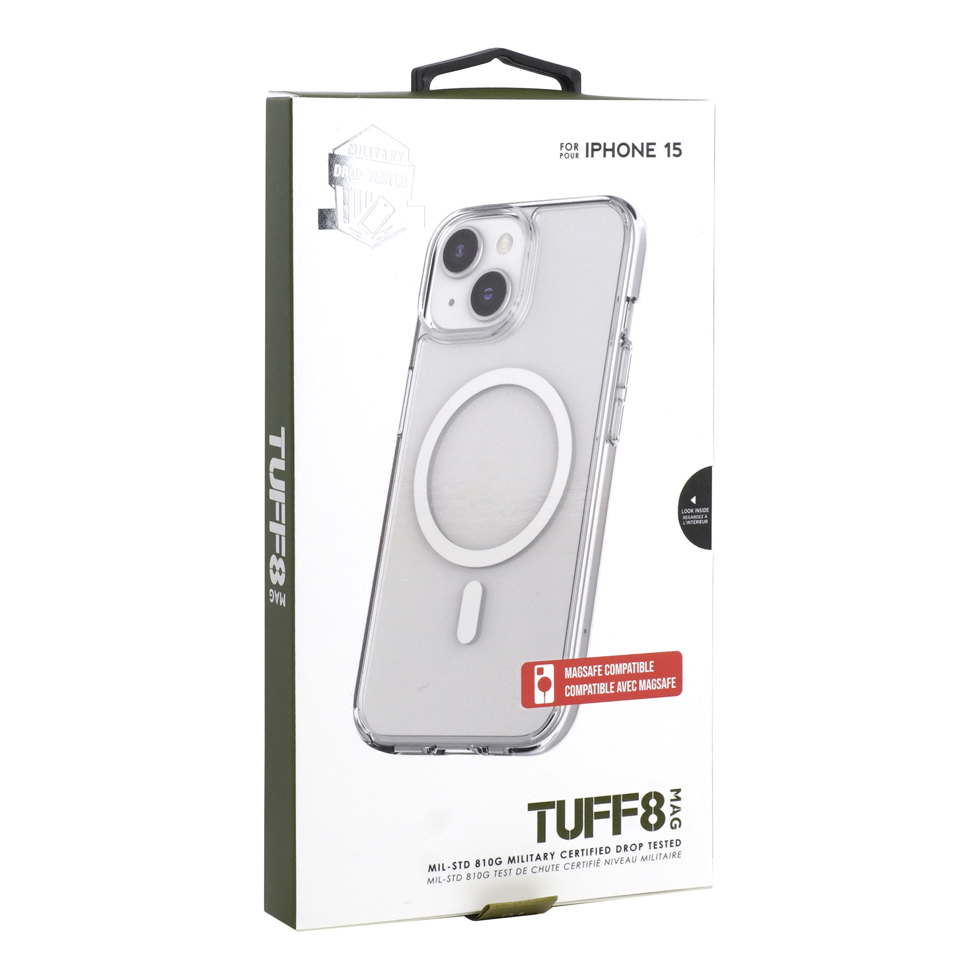 iPhone 15 / 14 / 13 - Coque arrière robuste TUFF8 Mag (transparente)