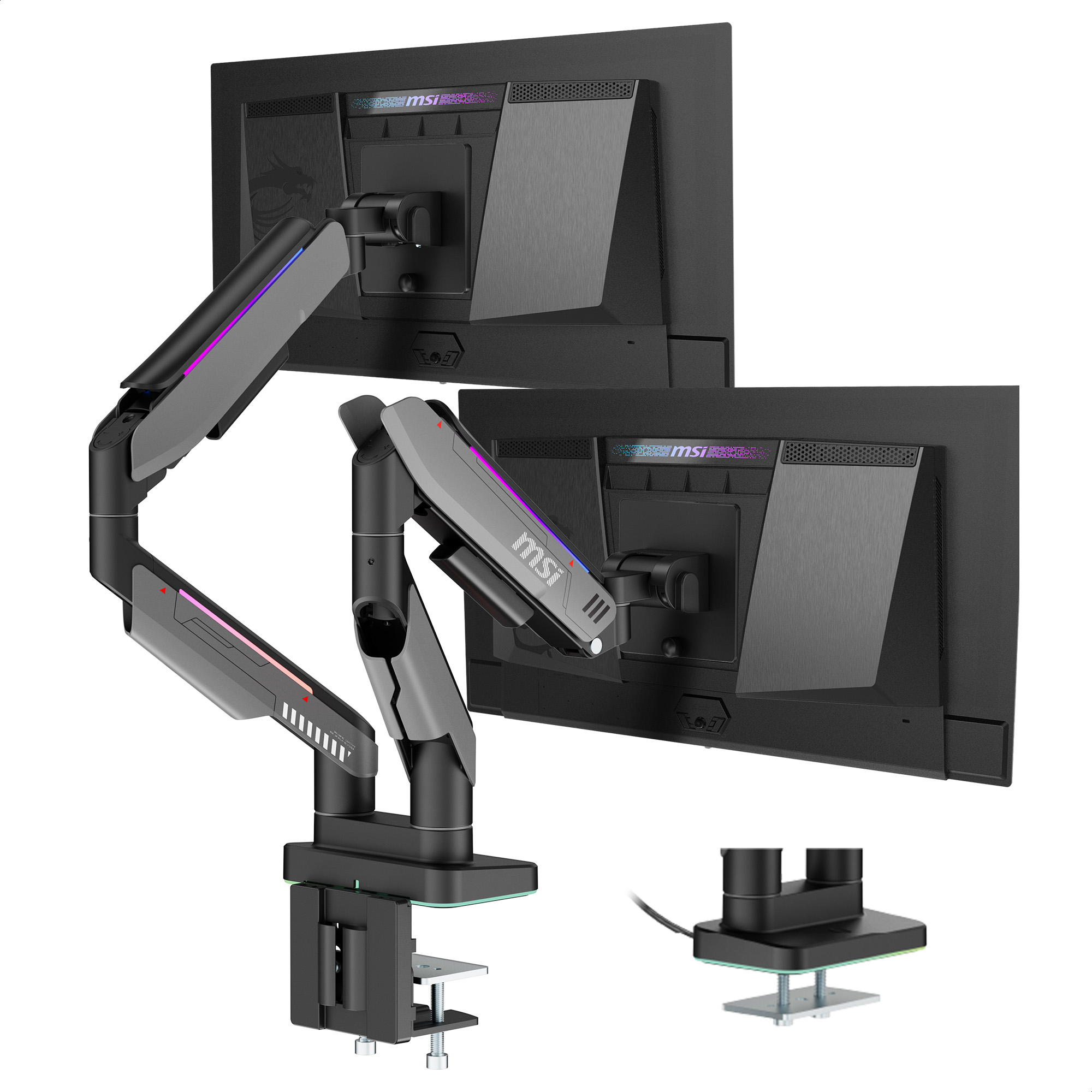 MSI MPG MT201DR - RGB Dual Monitor Stand Arms, Supports 17-35" Screen and 44Ibs, VESA Compatible, Adjustable Heavy Duty Gas Spr