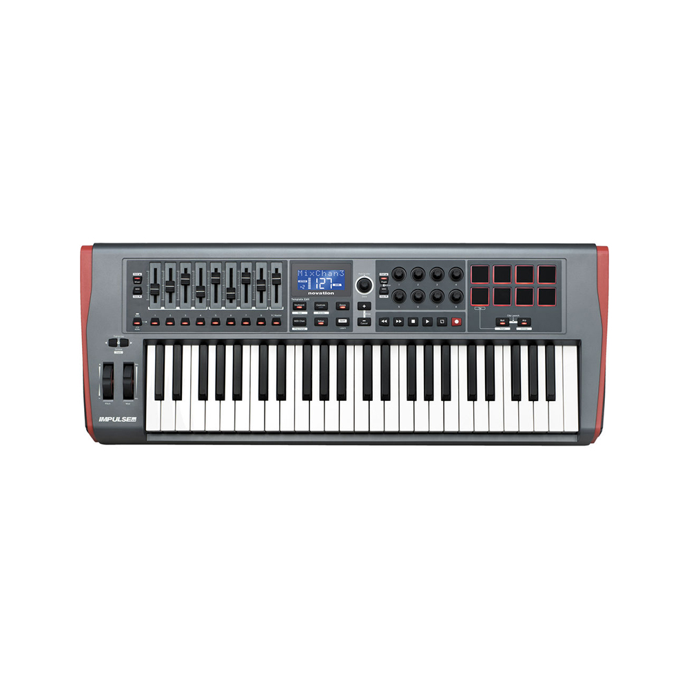 NOVATION Impulse 49 - USB-MIDI Keyboard (49 keys) | 49 Semi-Weighted Keys with Aftertouch | 8 Rotary Encoders and 9 Faders | 8 