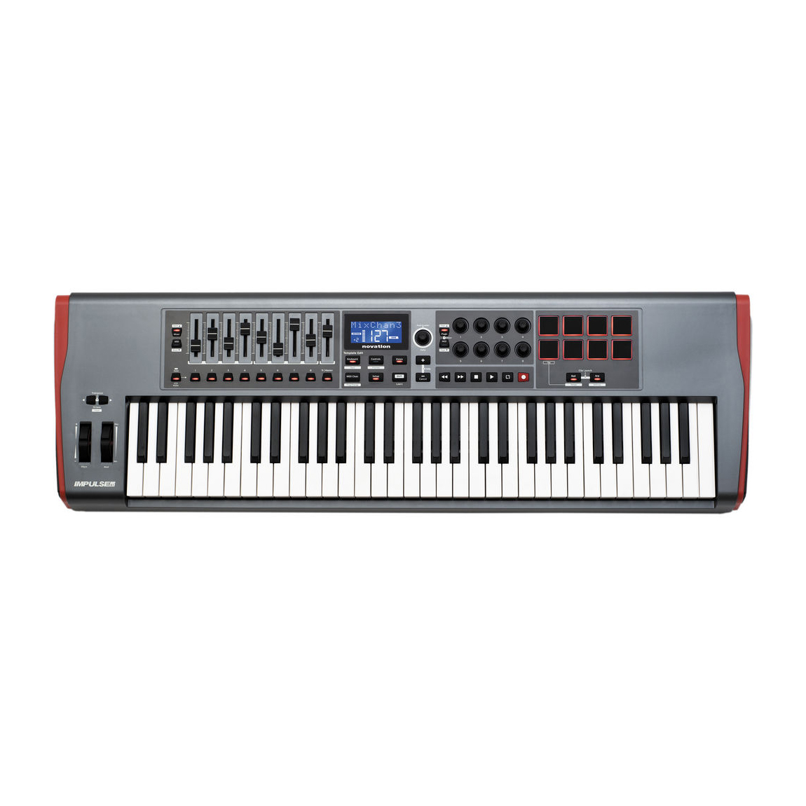 NOVATION Impulse 61 - Clavier USB-MIDI | 61 touches semi-lestées avec Aftertouch | 8 encodeurs rotatifs et 9 faders | 8 pads...