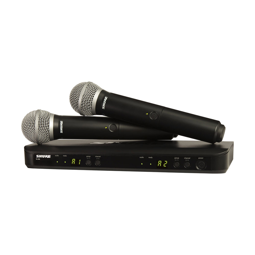 Système sans fil à double émetteur et microphone portatif SHURE BLX288/PG58 avec 2 micros PG58 (H9 : 512 - 542 MHz)