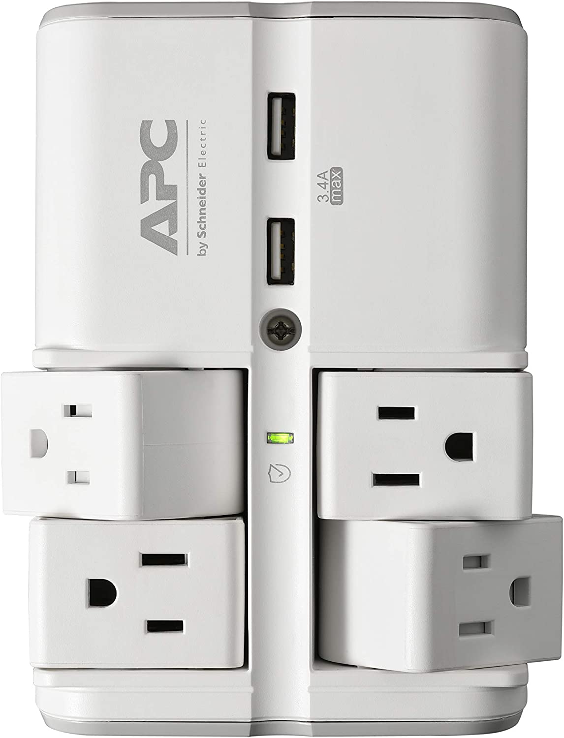 APC Essential SurgeArrest 4 Rotating Outlet Wall Tap with 5V, 3.4A 2 Port USB Charger, 120V