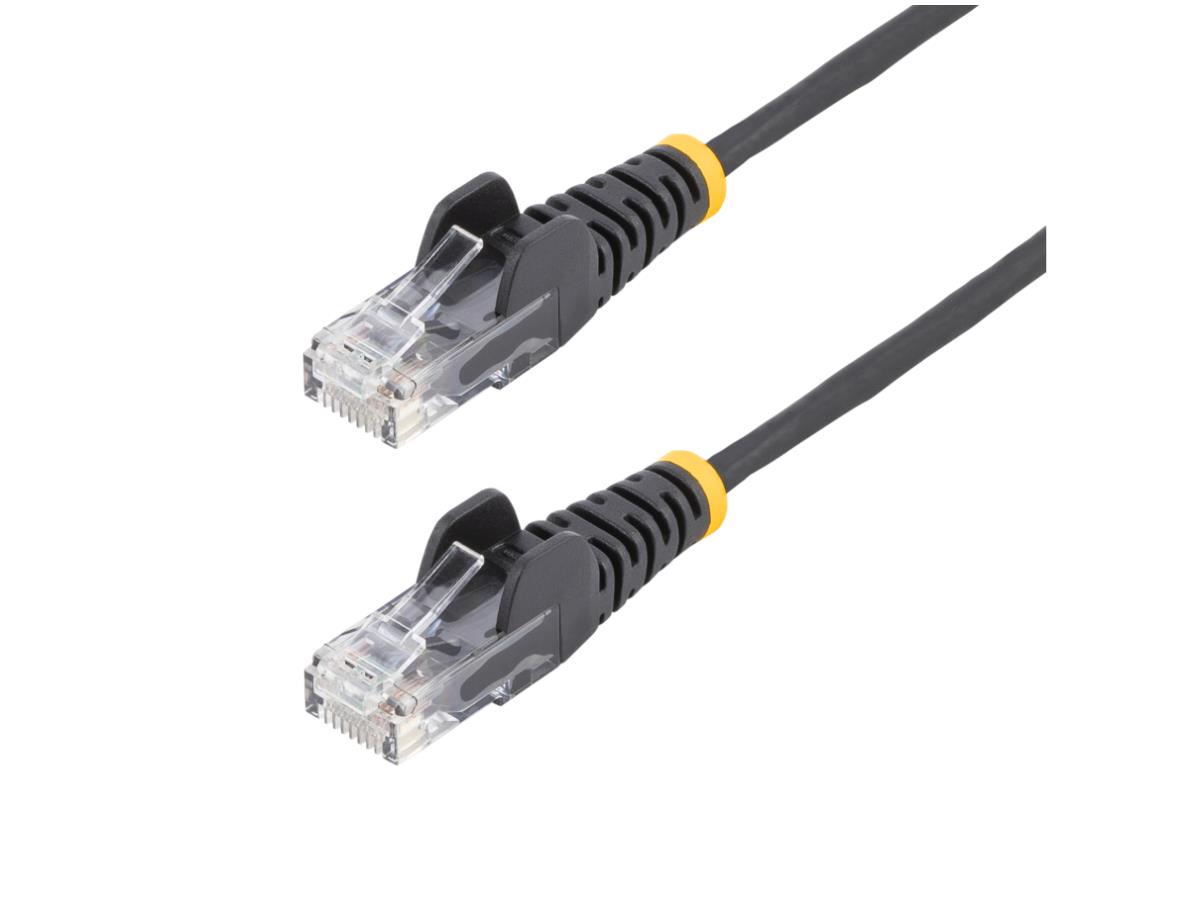 STARTECH 15FT BLACK SLIM CAT6 ETHERNET CABLE, SNAGLESS, 100W POE, UTP, LSZH, 28AWG BARE COPPER WIRE, SLIM RJ45 NETWORK PATCH CO