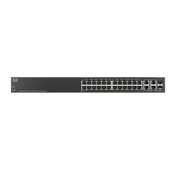 Cisco SF300-24PP 24-port Managed 10/100Base-T Switch w/2 Gigabit Ethernet + 2 combo mini-GBIC ports, PoE support on 24 ports (180W)