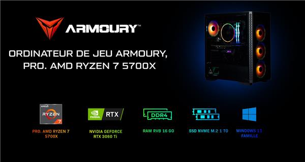 ARMOURY Ryzen 7 5700X RTX 3060 Ti Win11 1TB SSD 16GB RGB RAM Wi-Fi