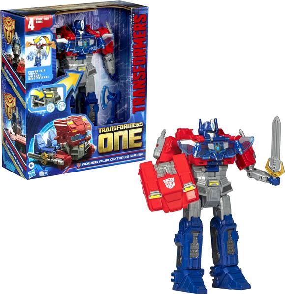 Hasbro Transformers One Movie Power Flip Optimus Prime (Orion Pax) Converting Action Figure, 4 Modes, 10-inch Interactive Electronic Toy, Lights & Sounds