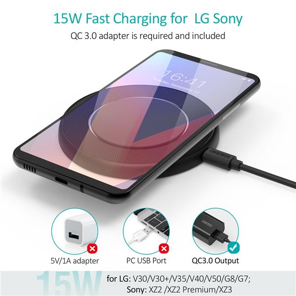 Choetech 15W Wireless Charger | QC 3.0 USB Adapter | 1.2M Cable