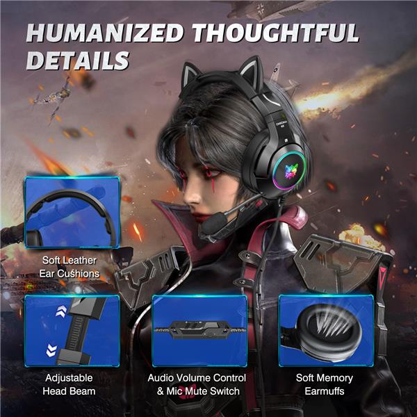 Onikuma K9-Black Gaming Headset with Cat Ears