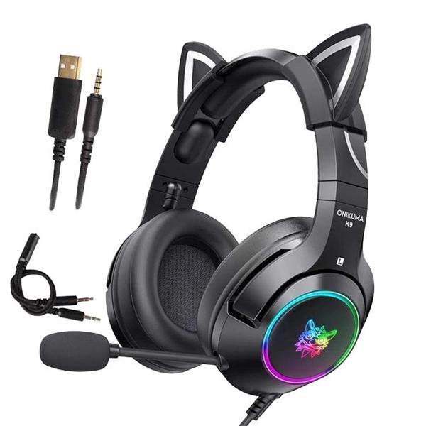 ONIKUMA K9-Black Elite Casque de jeu stéréo avec oreilles de chat