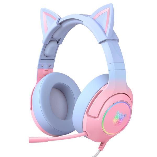 ONIKUMA K9-Pink Blue Elite Casque de jeu stéréo avec oreilles de chat