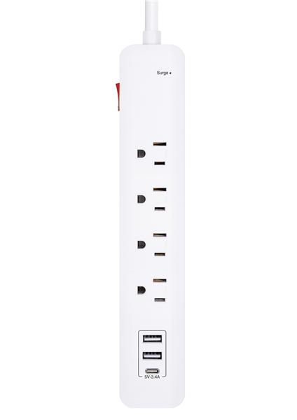 iCAN 4 Outlets Power Strip with 2 USB-A and 1 USB-C Ports, 3ft Cord(Open Box)