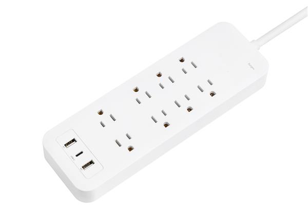 iCAN 8 Outlets Surge Protector, 3ft Cord, 2USB-A, 1USB-C, 2450J, White