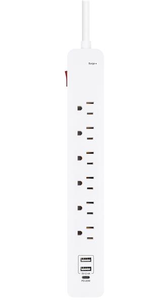 iCAN 6 Outlets Power Strip with 2 USB-A and 1 USB-C Ports, 6ft Cord(Open Box)