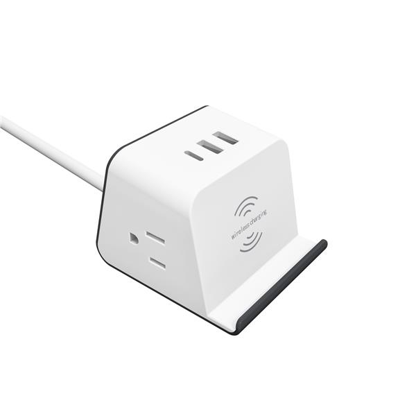 iCAN 2 Outlets 3 USB Power Socket, 5ft Cord, Wireless Charge(Open Box)